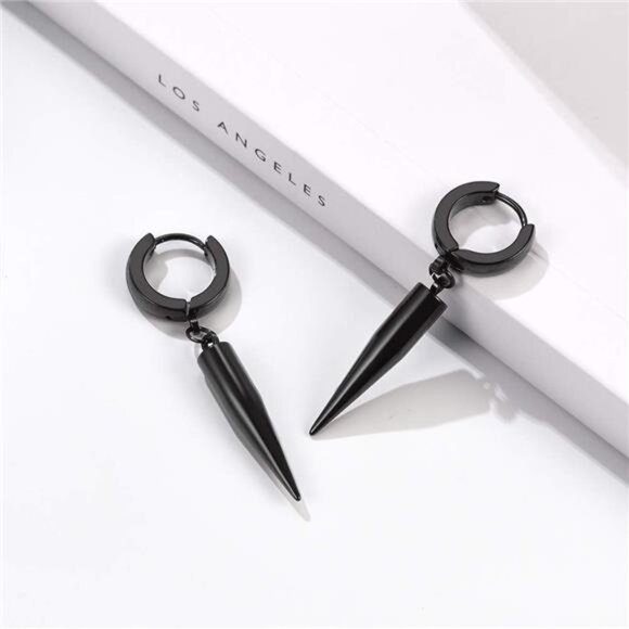 Statement Earrings for Men & Women, Punk Style Black/Gold Stainless Steel Hypoal - Picture 4 of 7